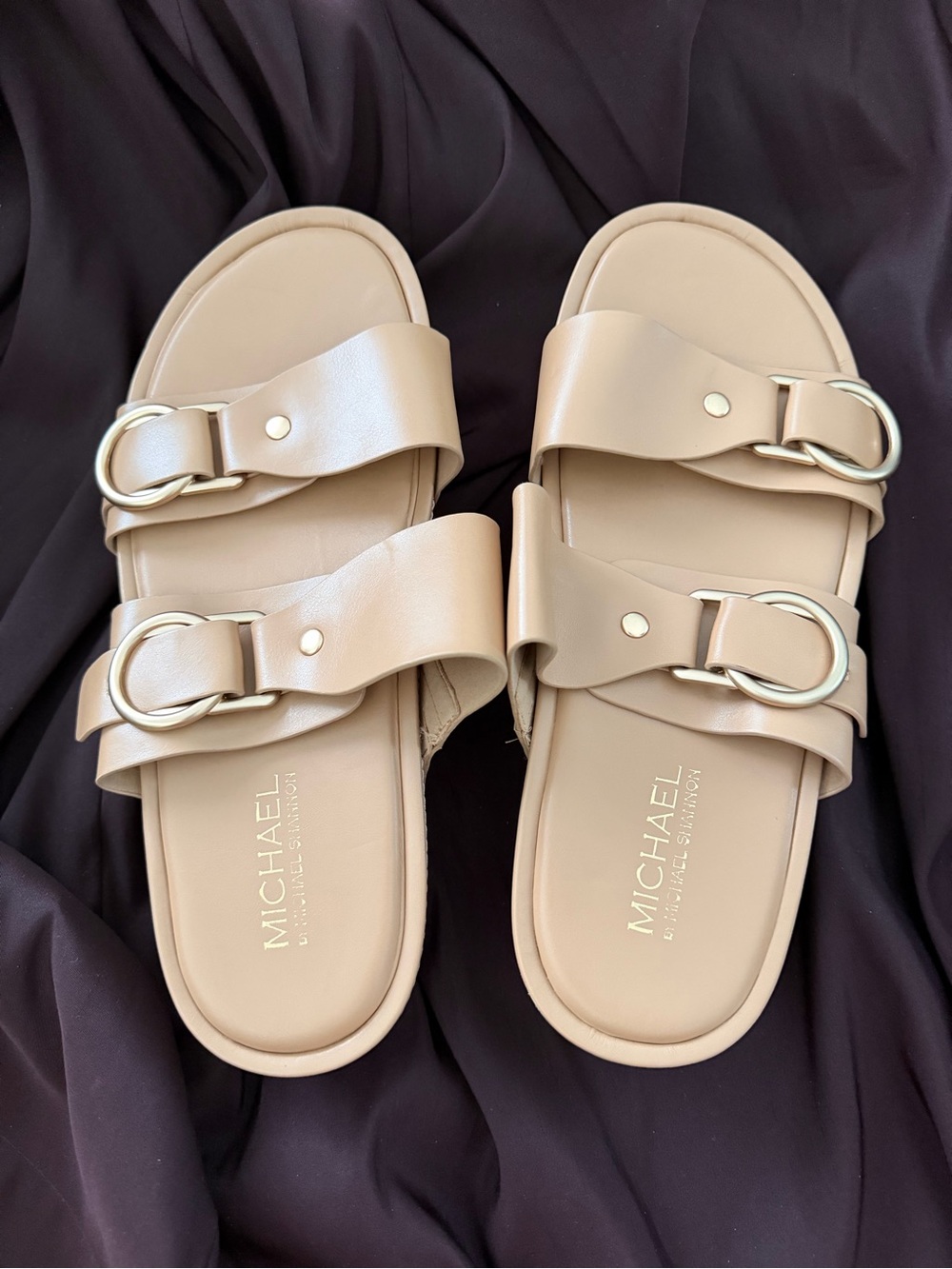 Michael by Michael Shannon Santorini Nude Beige Double Buckle Slide Sandals 11